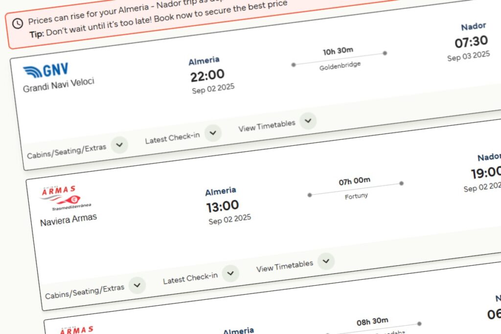 compare prices almeria nador